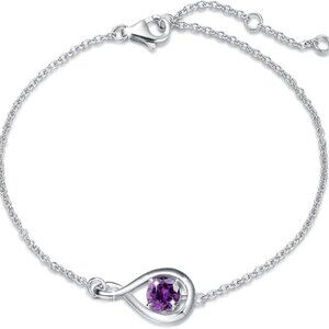 Love Bracelet 925 Sterling Silver Infinity Birthstone Bracelet - Amethyst Feb